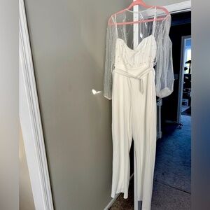 Lulus - Lavish Darling White Mesh Pearl Belted Wide-Leg Jumpsuit